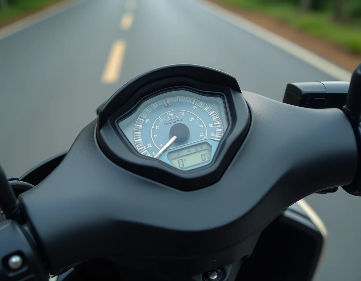 Tableau de bord et compteur de vitesse du Yamaha XMAX 125 affichant 80 km/h pendant la période de rodage