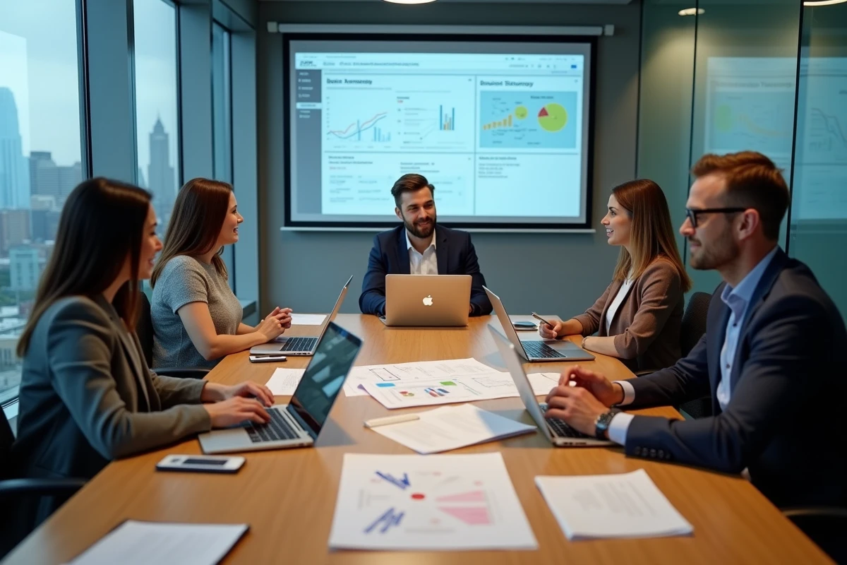 Équipe professionnelle collaborant autour d'une stratégie numérique pour booster la croissance de leur entreprise