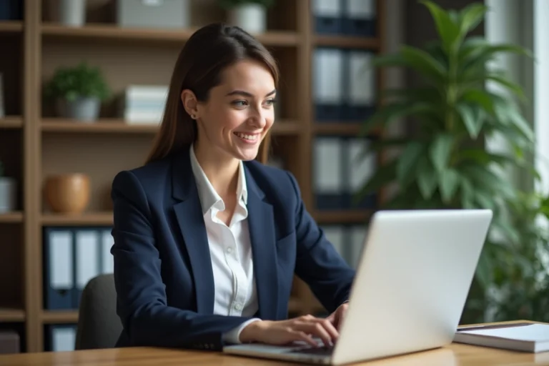 Jeune femme en blazer dans un bureau moderne