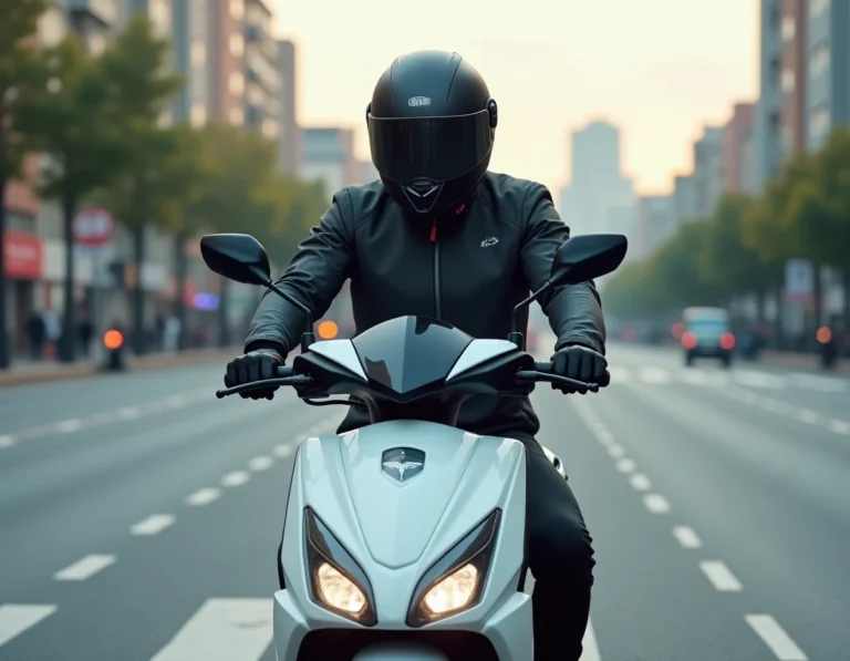 Jeune homme sur un scooter Yamaha XMAX 125 blanc en ville, illustrant la conduite en phase de rodage
